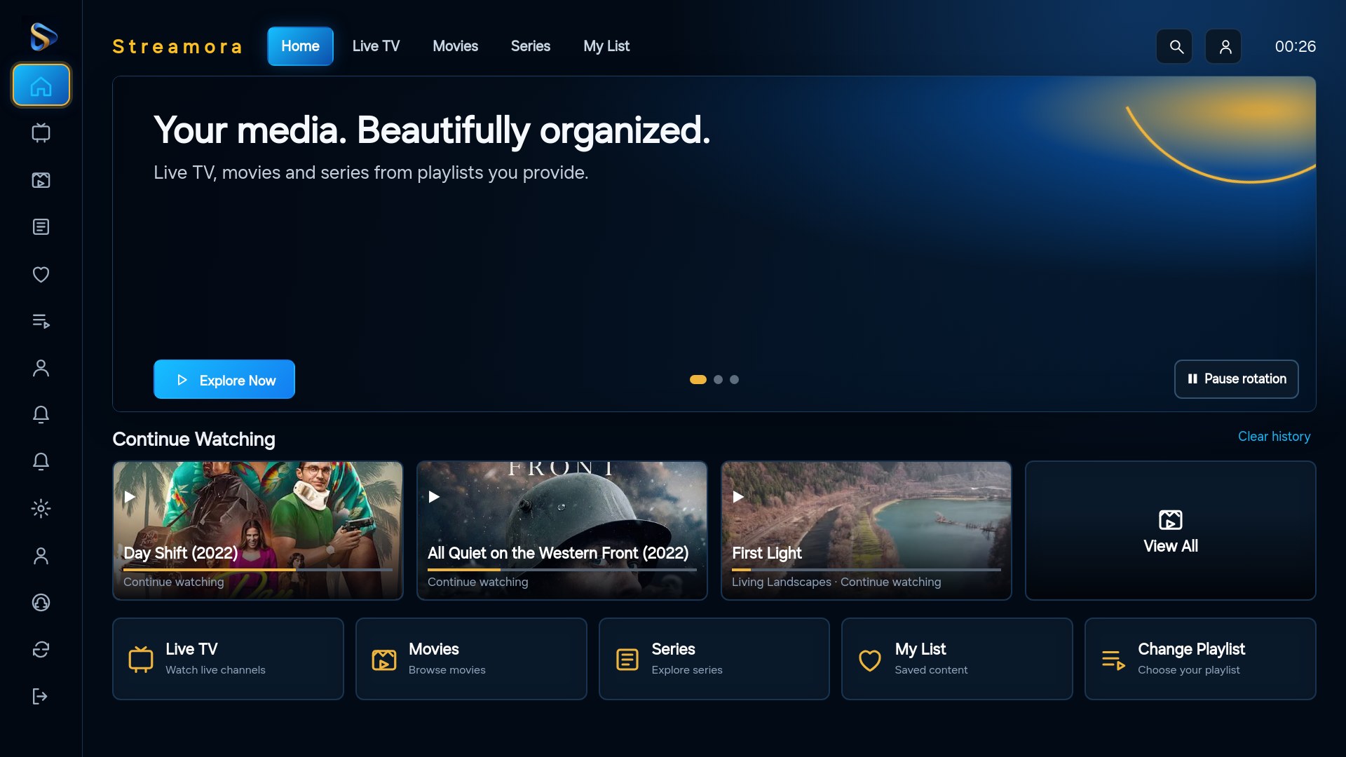 Streamora application interface
